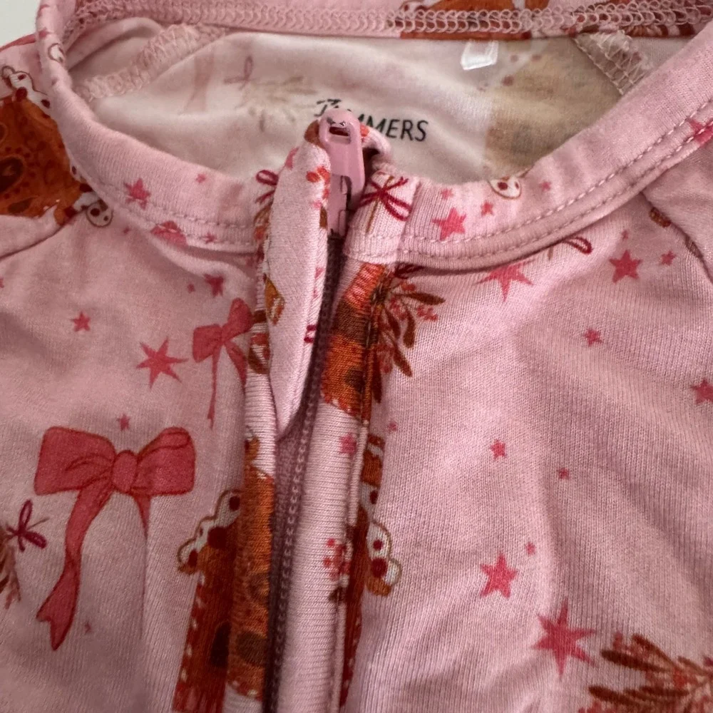 In My‎ Jammers Bamboo Pajamas Zippie Christmas Ginger Bow Pink Sleep 12 18 Mo